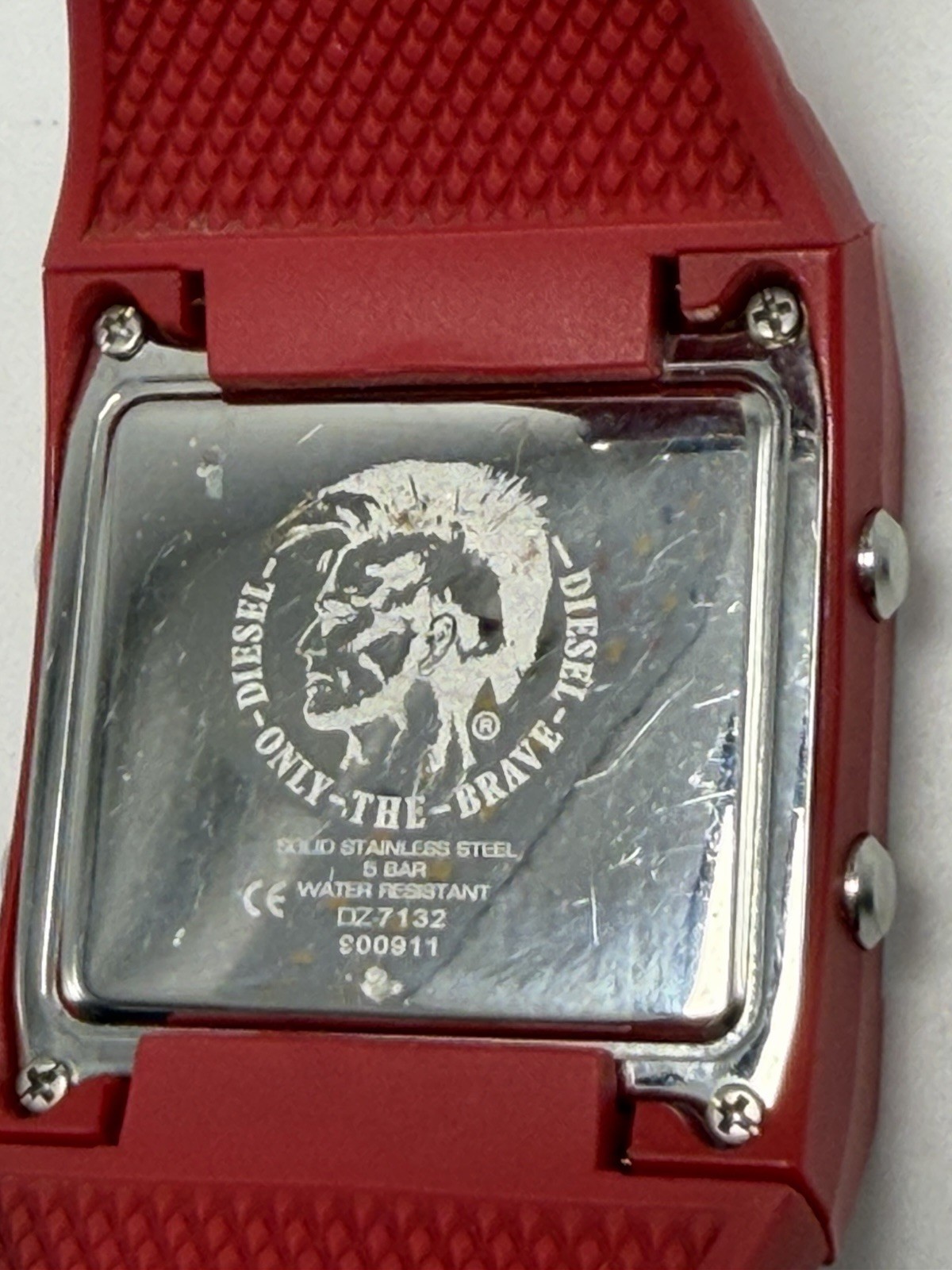 Diesel DZ-7132 New Battery Mens Digital Watch 38MM 8″ Red Rubber Band