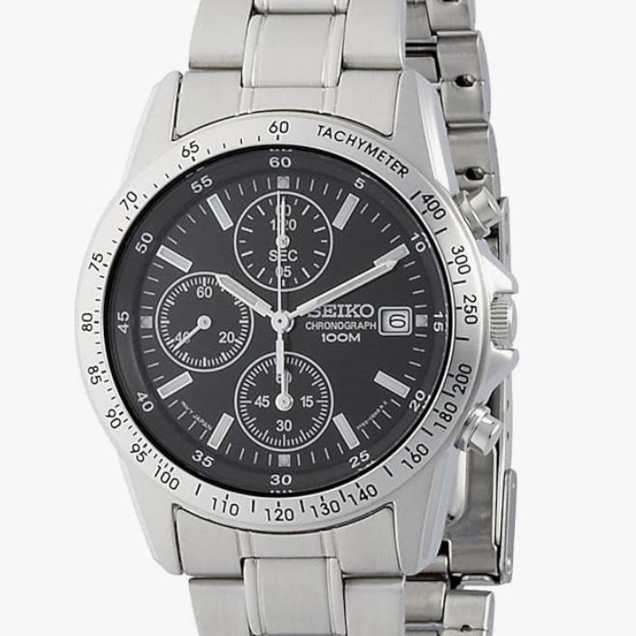 Seiko SND367PC Men’s Quartz Chronograph Black Dial Silver Watch　Fr/s