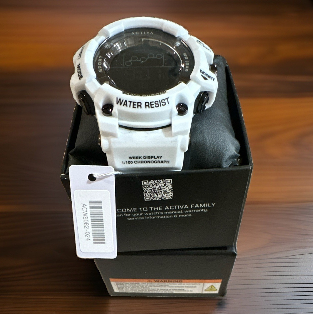 Unisex Activa Sport Digital Quartz Chronograph Water-Resistant White Resin Watch