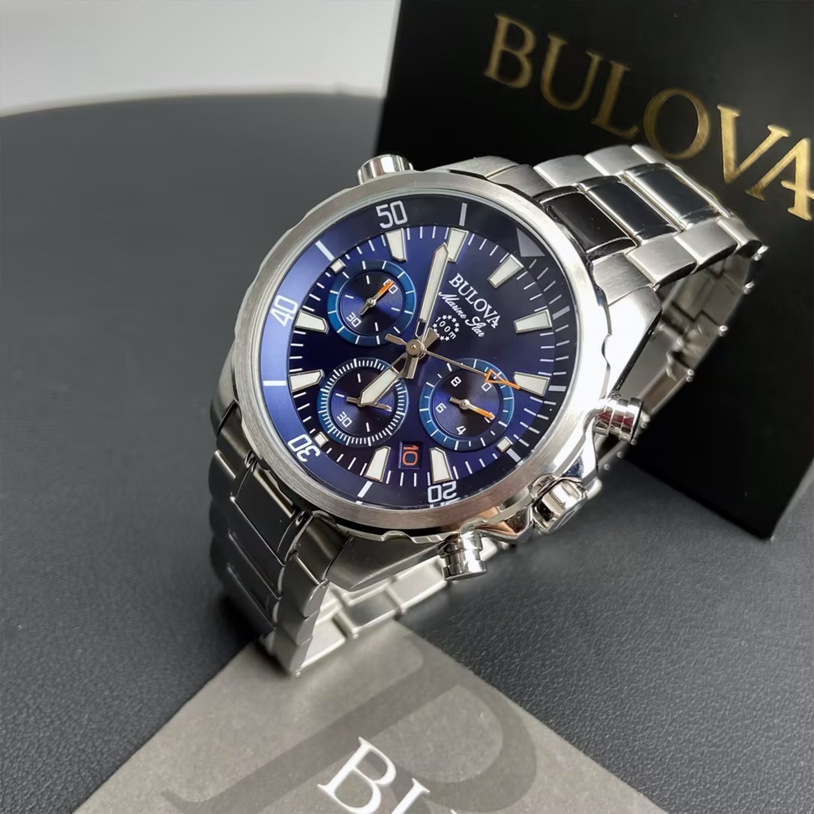 Men’s Bulova Marine Star Blue Dial Chronograph 96B256 Quartz New Watch 43mm