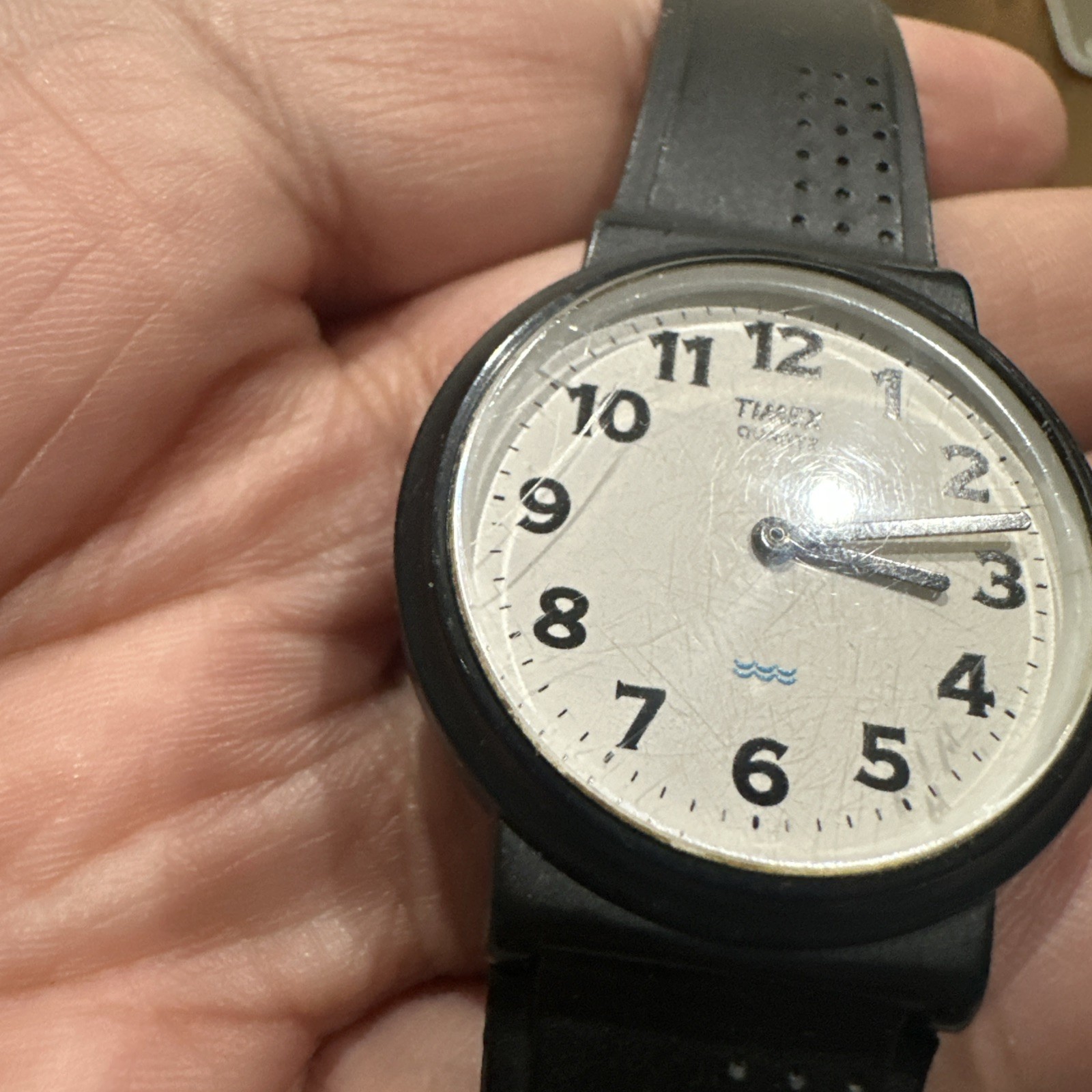 VTG Working Timex Unisex Quartz Watch WR 32mm Black Strap Black Fit 8.5in