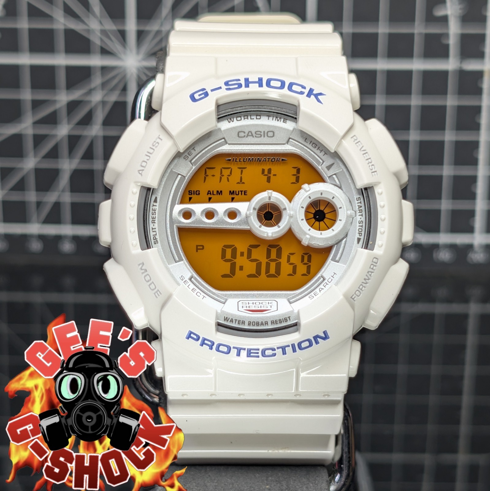 Casio G-Shock CRAZY COLOUR GD-100 White Blue Orange Digital Big Case GD-100SC-7
