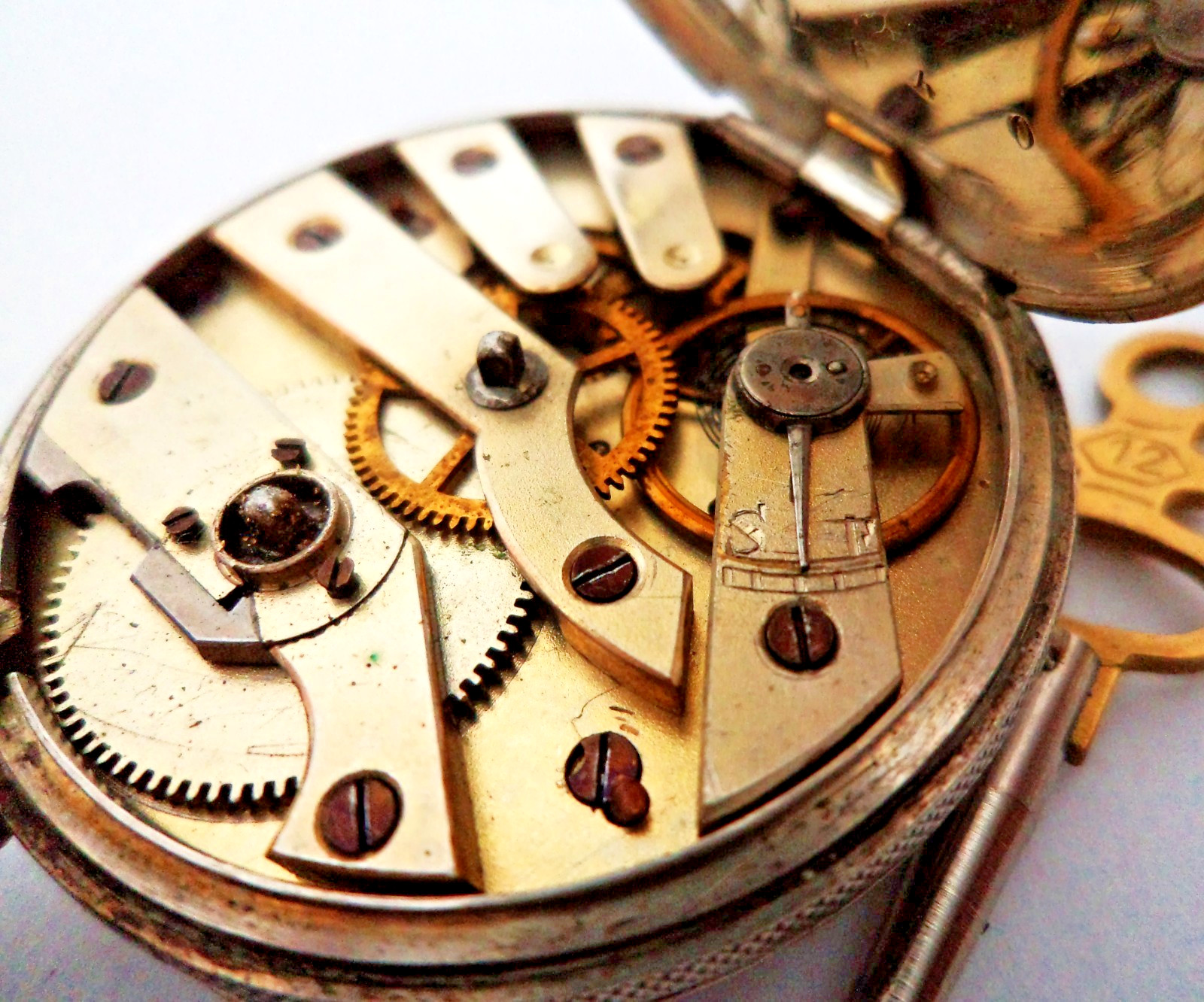 ANTIQUE SILVER CYLINDER POCKET WATCH WORKING, VICTORIAN 1870 HAND ENGRAVED CASE.
