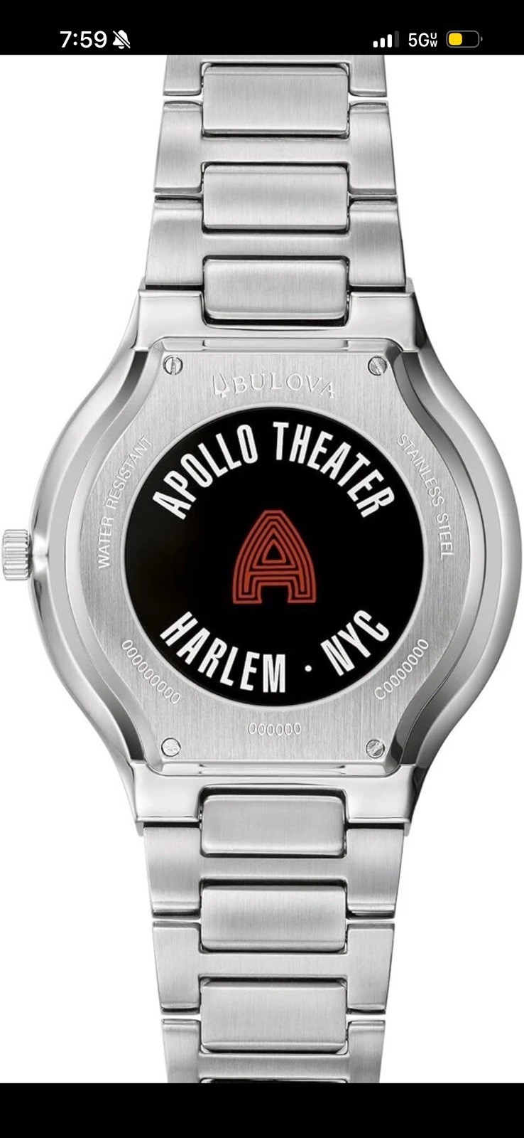Bulova 96L309 Special Edition Apollo Theater Silver Tone Band Watch