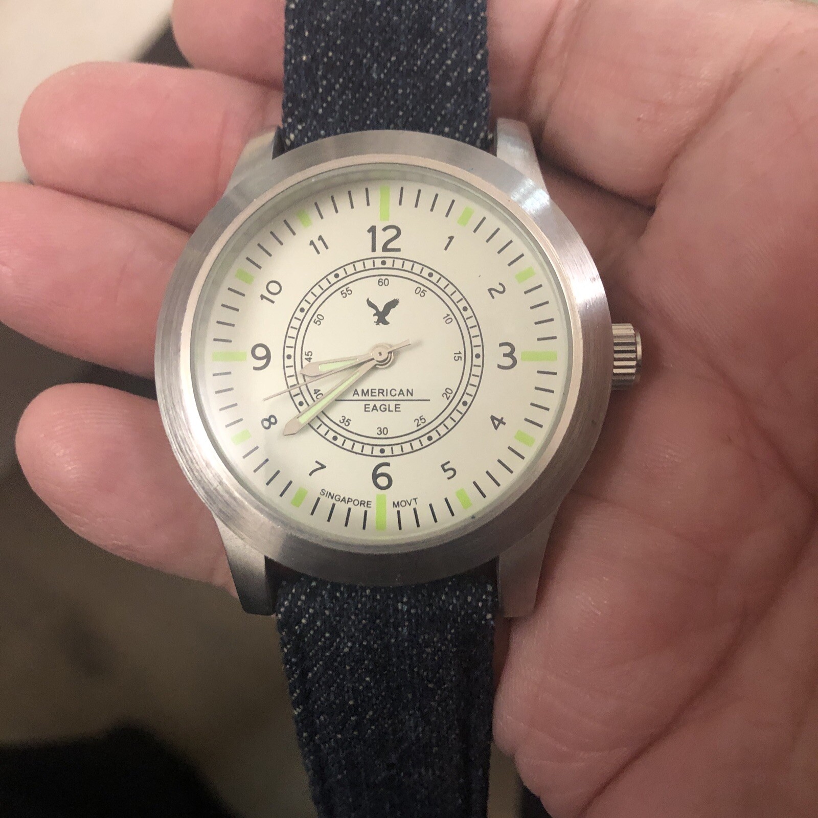 American Eagle Outfitters AEO Watch Domed Mineral Crystal Denim Strap