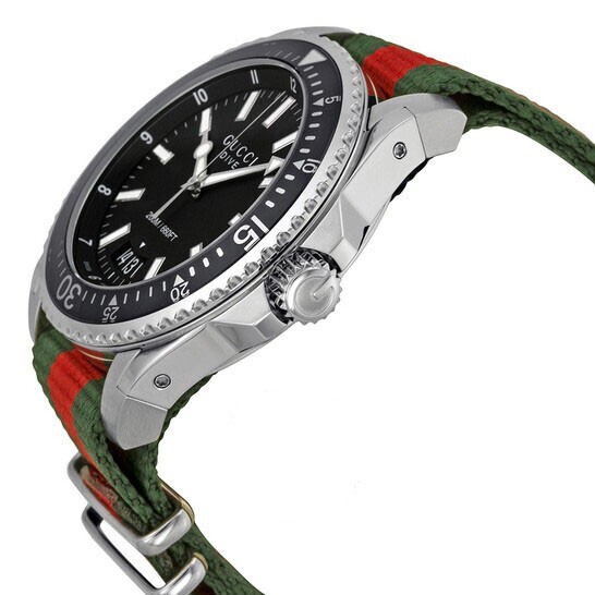 GUCCI Dive 45MM Black Matte Dial Green Red Web Nylon Watch YA136209A