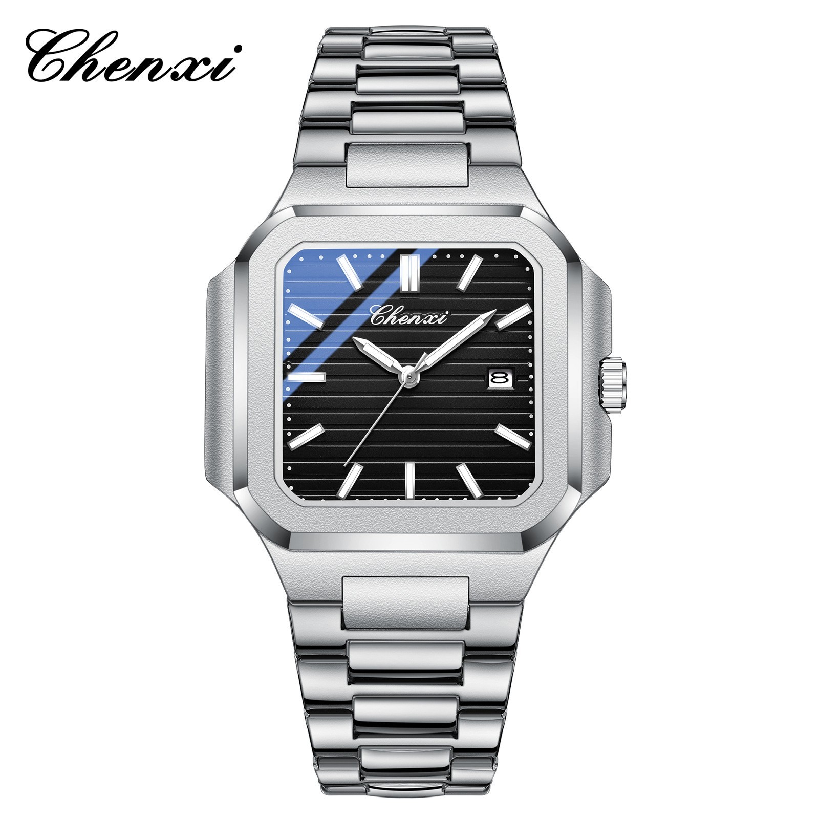CHENXI Men’s Square Leather Luminous Waterproof Calendar Business Quartz Watch