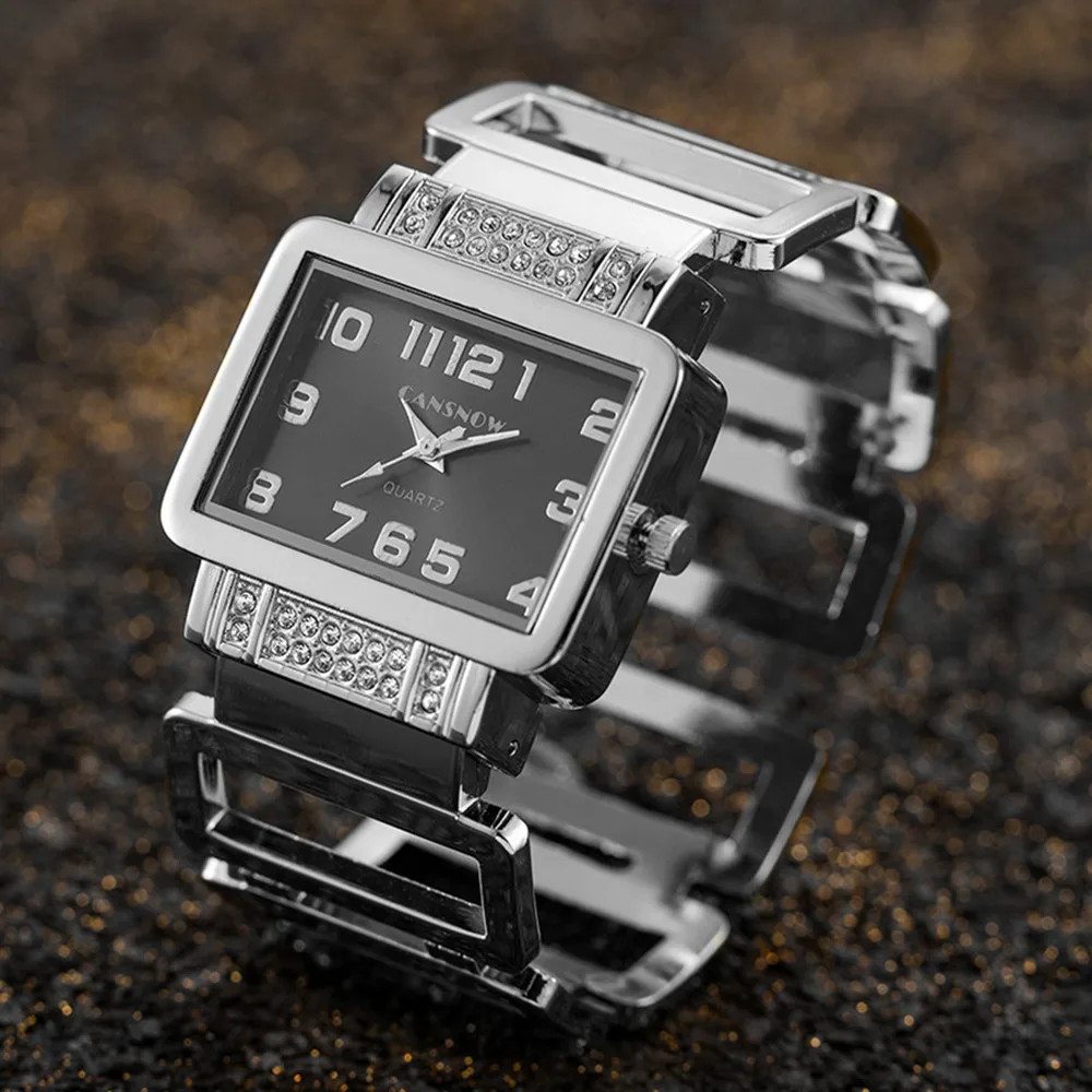 Cansnow Rectangle Ladies Wristwatch Gold Silver Bangle Watches for Women