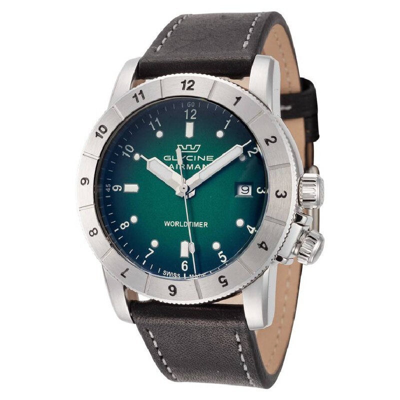 Glycine Airman Contemporary Worldtimer Quartz Green Dial Men’s Swiss Watch
