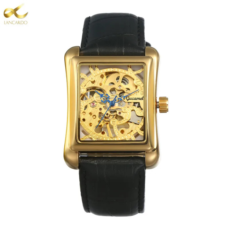 Lancardo Men’s Automatic Mechanical Watch Rectangular Leather Strap 3Bar