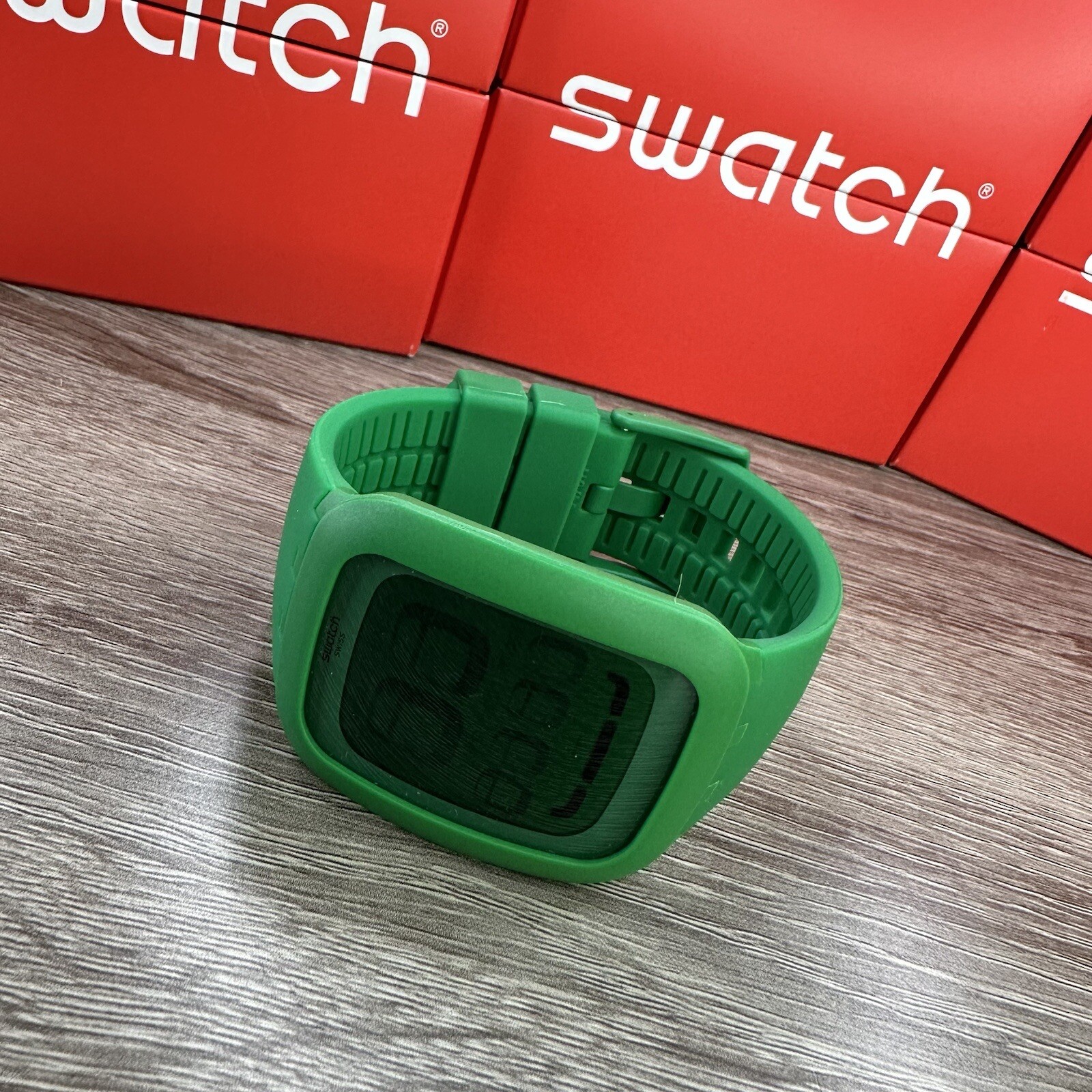 NEW✅ Swatch Touch Yellow SURG102 Green Dial Green Silicone Digital Unisex Watch
