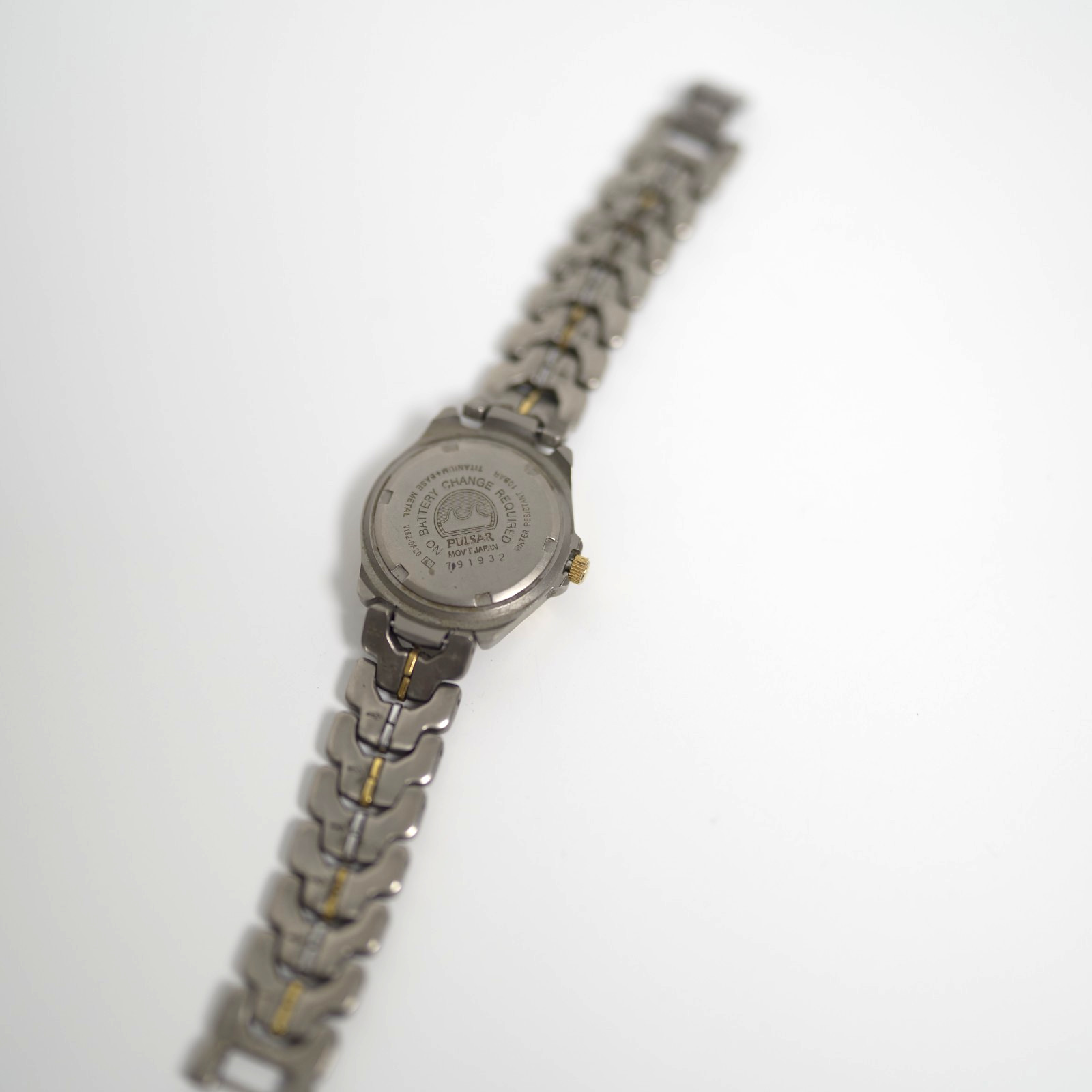 Pulsar Solar Titanium Men’s Watch V182-0A10 Cream Dial Two Tone Date – As-Is
