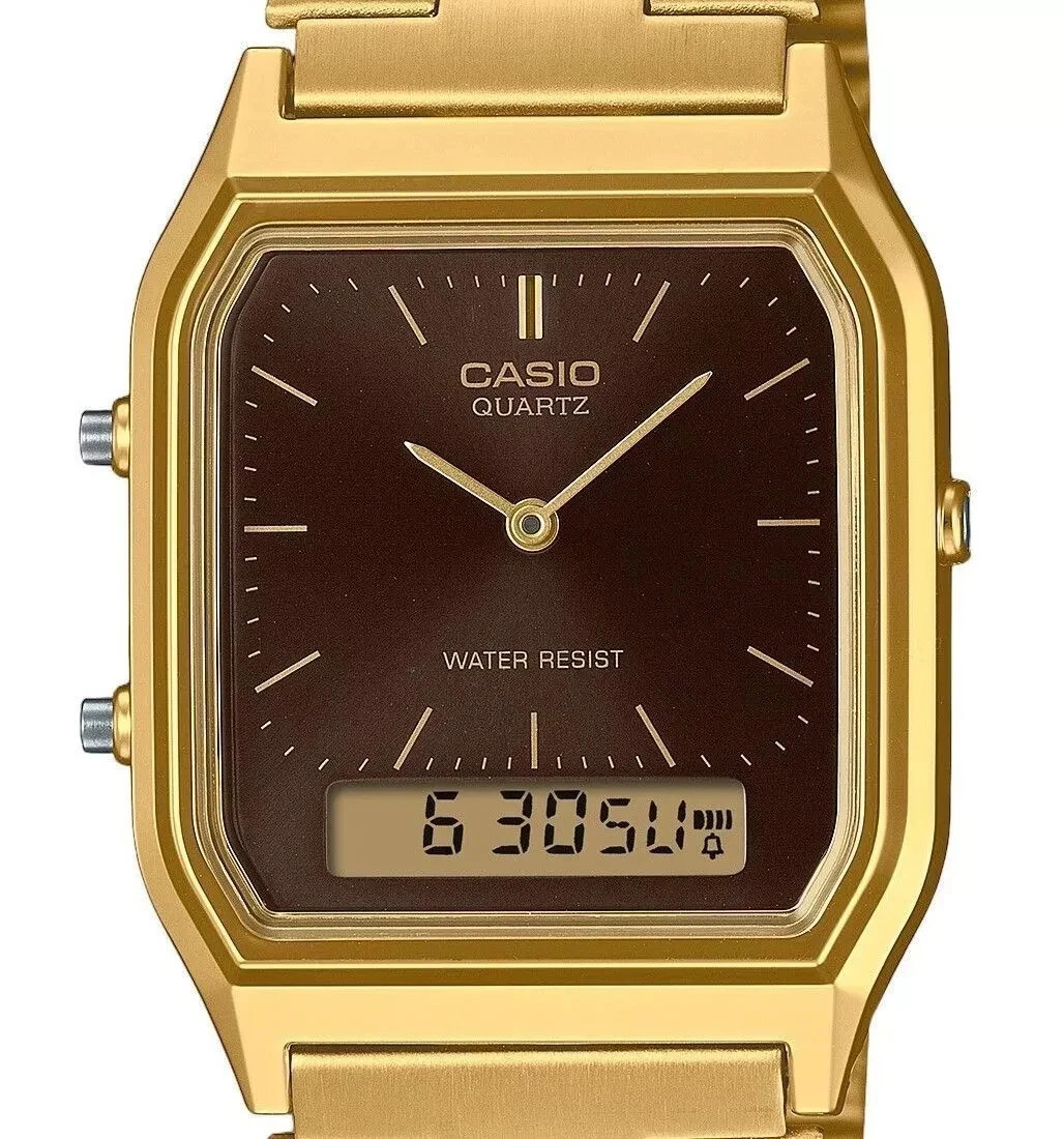 New Casio Analog Digital Brown Dial Casual Quartz Unisex Watch AQ-230GA-5A