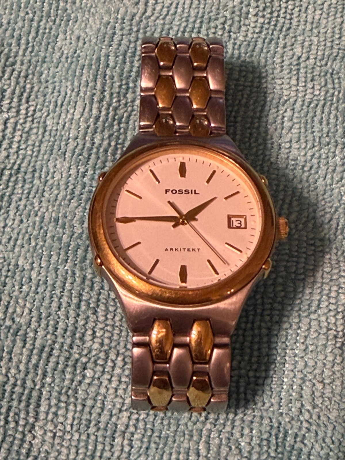 Fossil Arkitekt Watch Two Tone Gold Silver Stainless Steel Date – needs battery