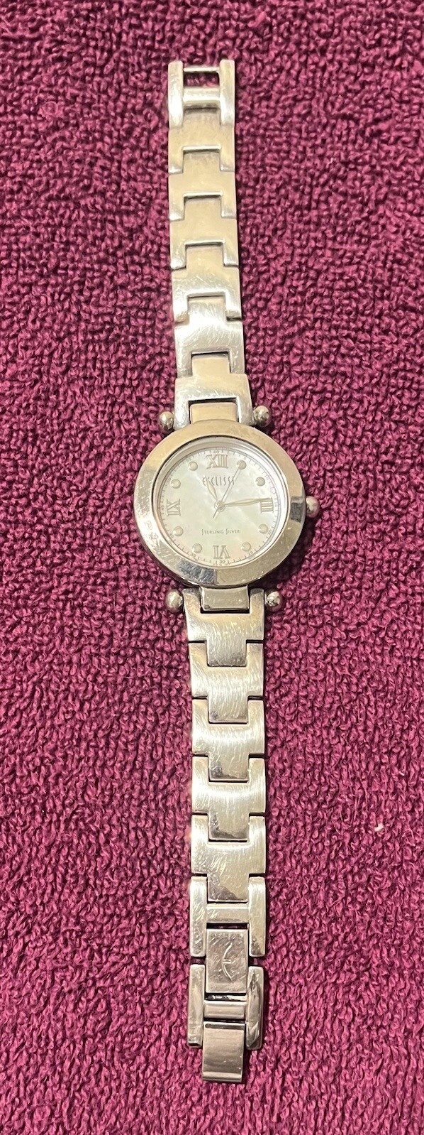 Vintage Ecclissi Sterling Silver 925 Mother of Pearl Bracelet Watch New Battery