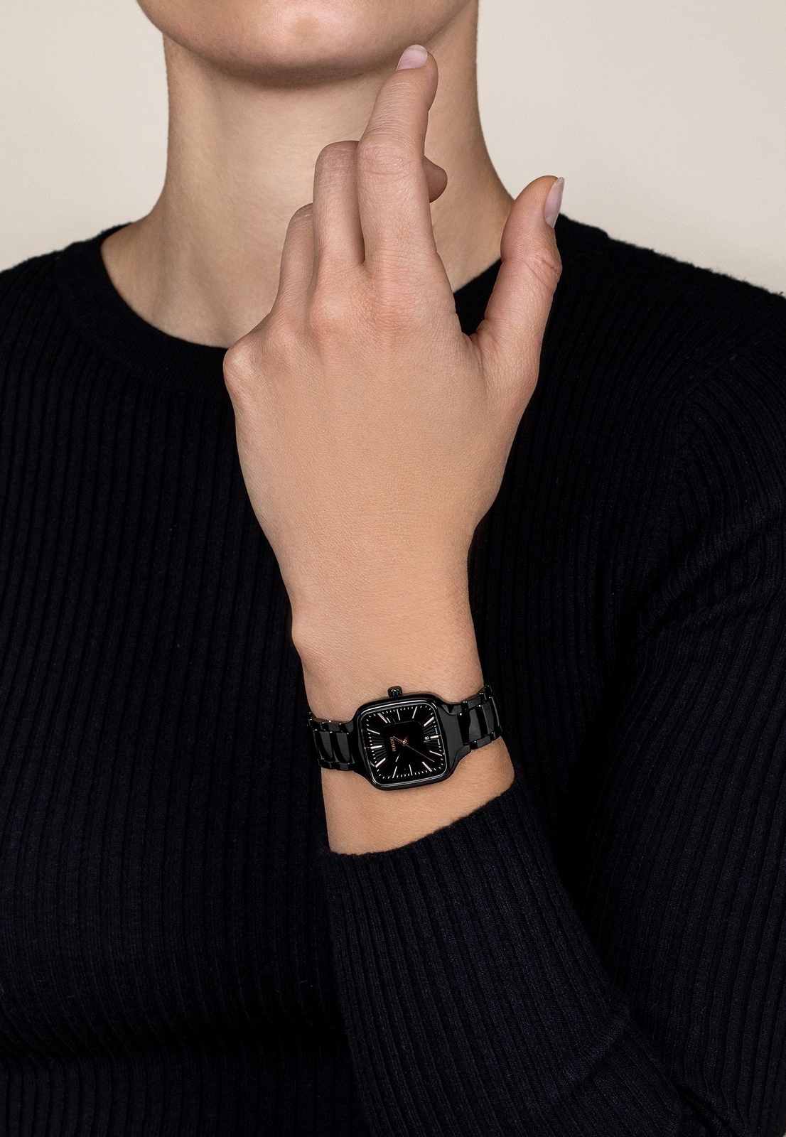New Rado True Square Black Dial Women’s High-Tech Ceramic Watch R27080172