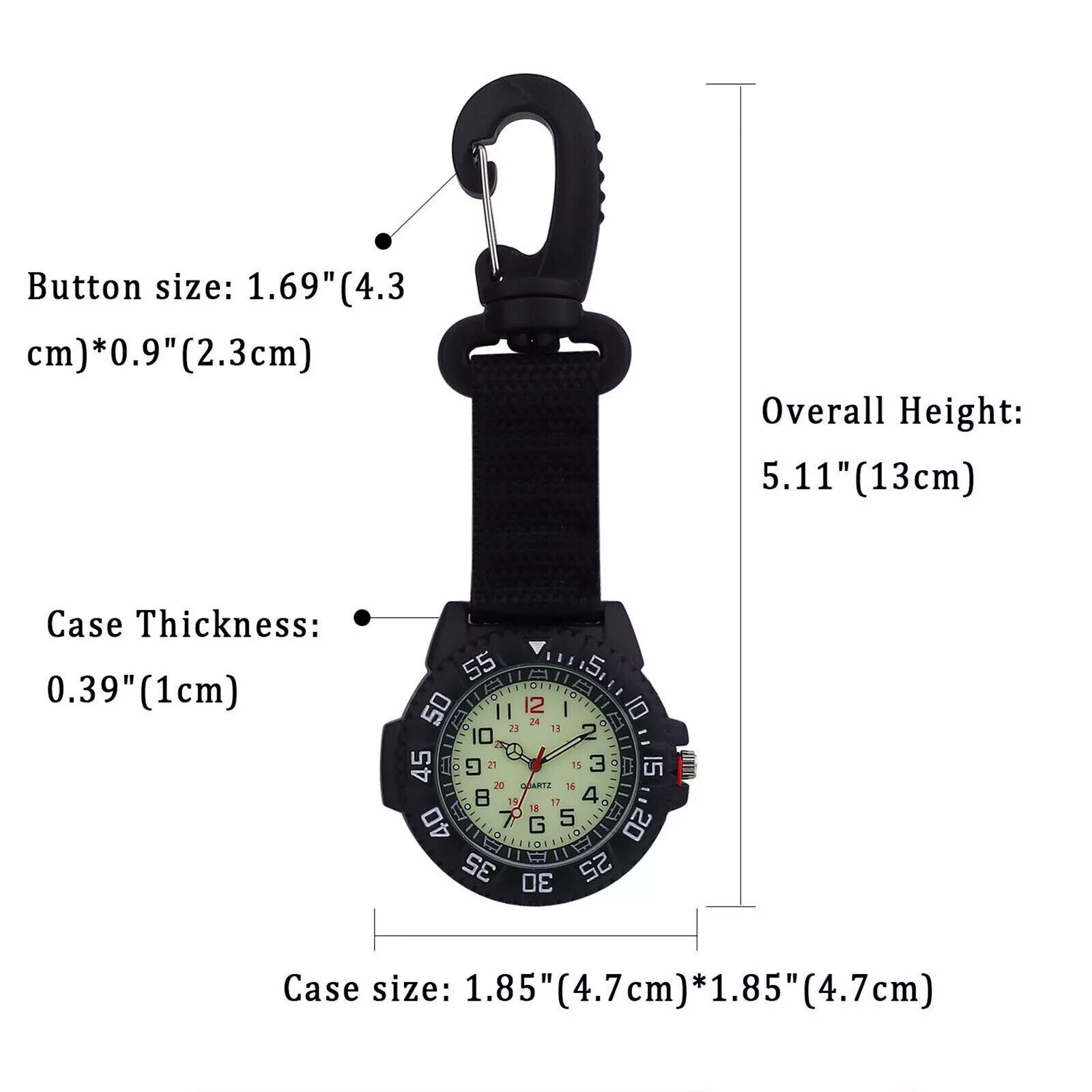 Outdoors Clip-On Carabiner Luminous Compass 24H Backpack Belt Fob Quartz WatchZr
