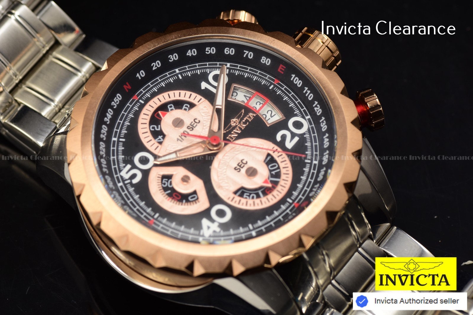 Invicta Women’s Aviator Blue Silicone Band Chronograph Gold Tone 36mm MOP Watch