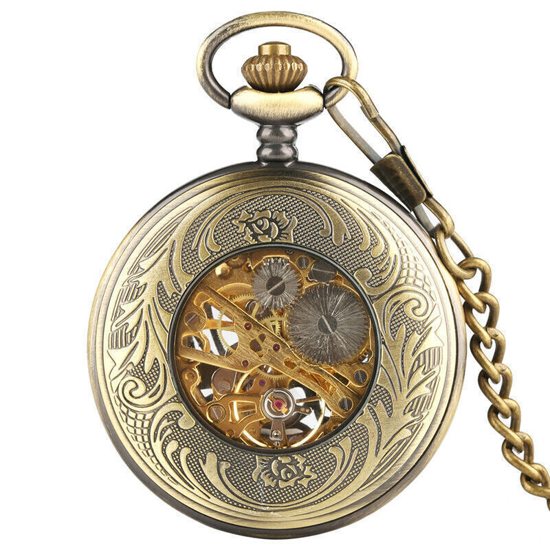 Antique Men’s Hand-winding Mechanical Pocket Watch Pendant Chain Roman Number