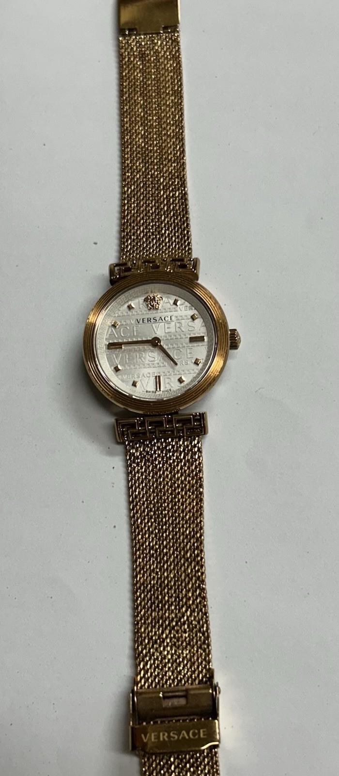 Versace Meander, White Dial, Rose Gold Color Stainless Steel