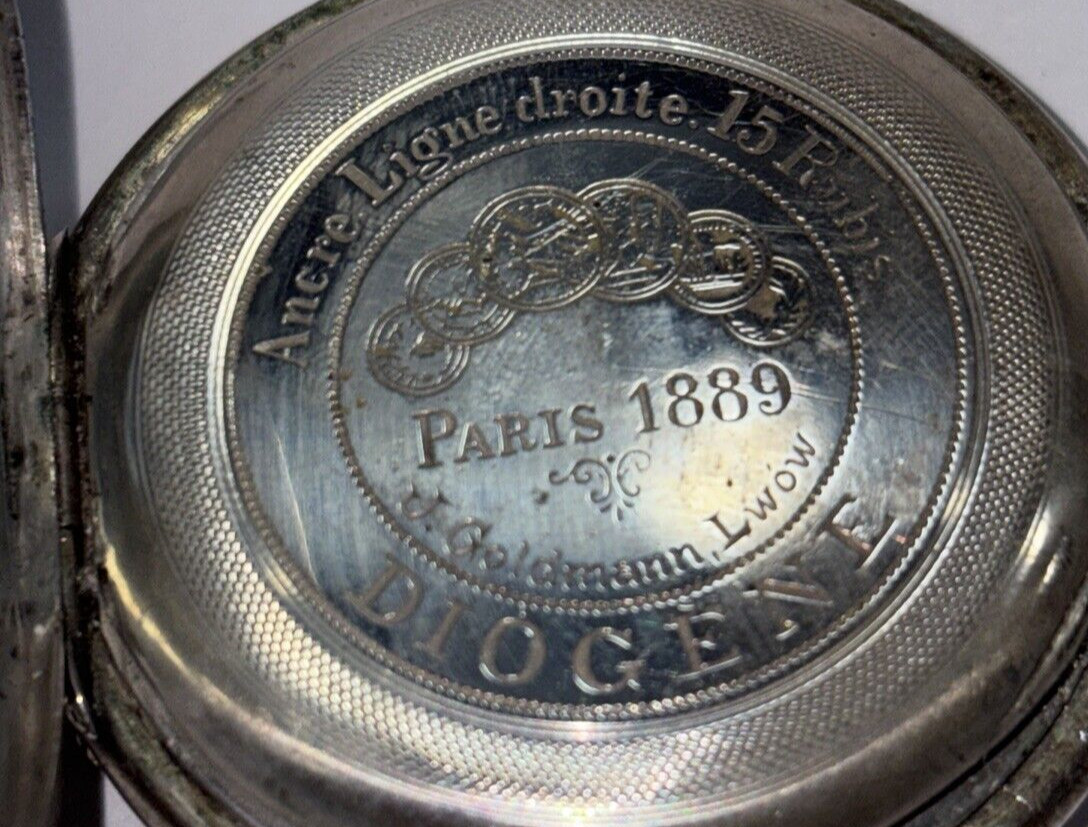 J. GOLDMANN, LWOW (LVIV), POLAND RETAILER C. 1890 DIOGENE SILVER POCKET WATCH