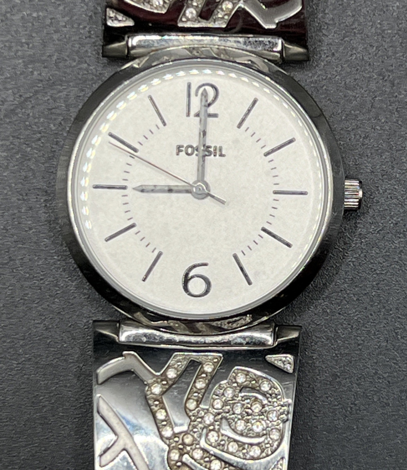 Fossil ES-2763 Women’s Watch Silver Tone Floral Bracelet 30mm Quartz Analog