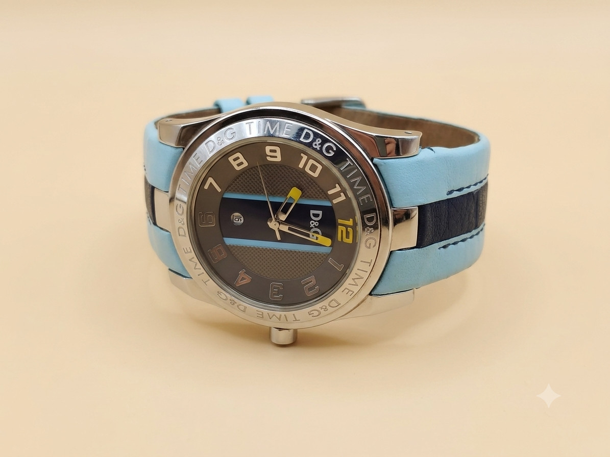 D&G Dolce & Gabbana Time Men’s Watch Stainless Steel Light Blue Leather Strap