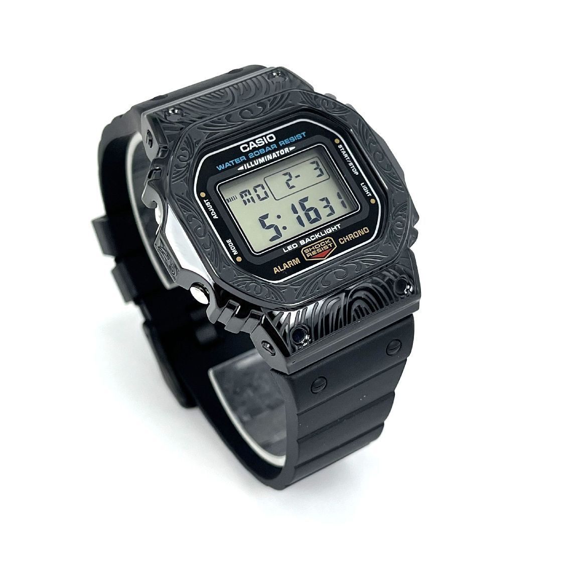 Casio G-Shock DW5600 Mod Custom Metal Patterned Steel Black Bezel 5600