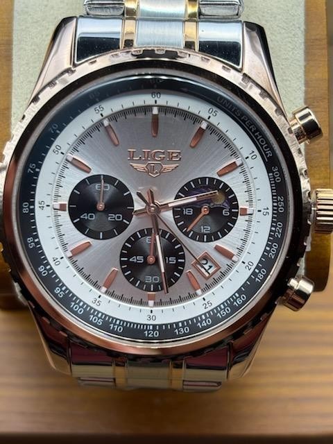 LIGE Men Watch Quartz Date Luminous Chronograph Waterproof Stainless Steel Watch