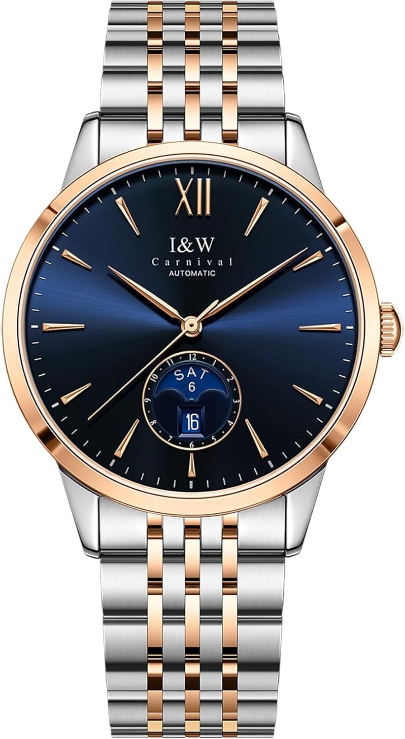 Men’s Carnival Classic Moon Phase Watch (527G) Blue Dial with Rose Gold Bezel