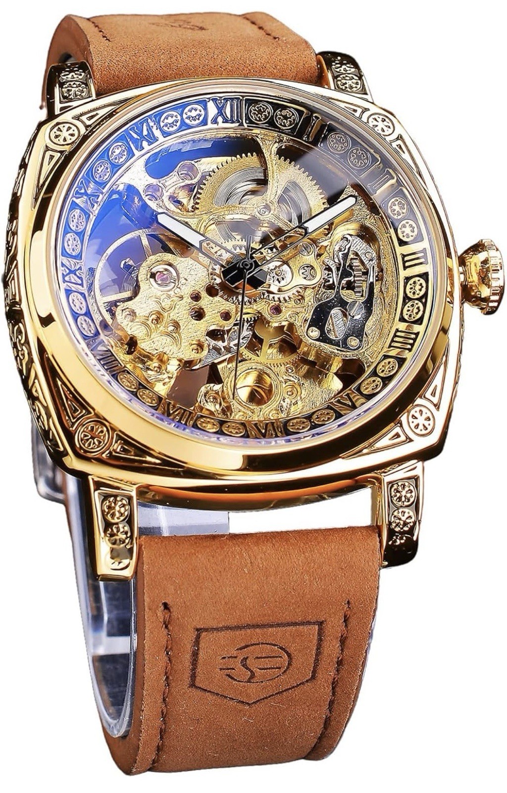 Forsining Men’s Automatic Square Retro Carved Skeleton Luxury Waterproof Watch