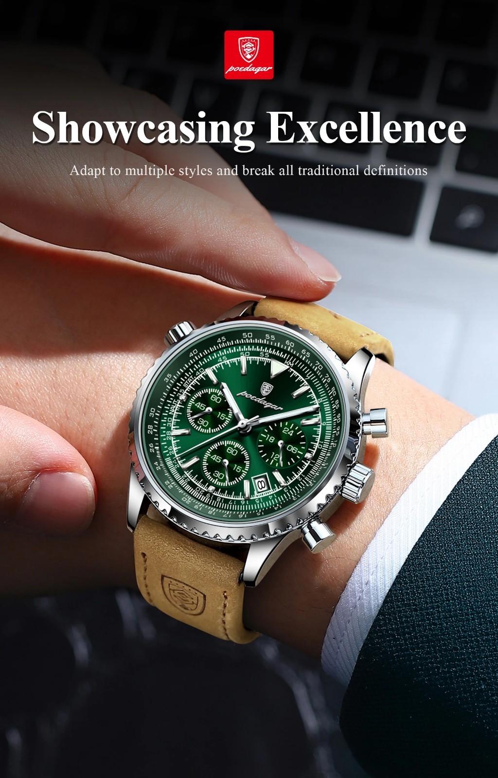 POEDAGAR Luxury Men Quartz Watch Waterproof Chronograph Leather Best Gift