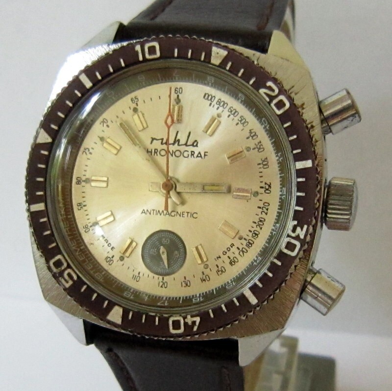 VINTAGE EXCELLENT DDR GERMANY RUHLA FLYBACK DIVER CHRONOGRAPH, SERVICED, 1970’s
