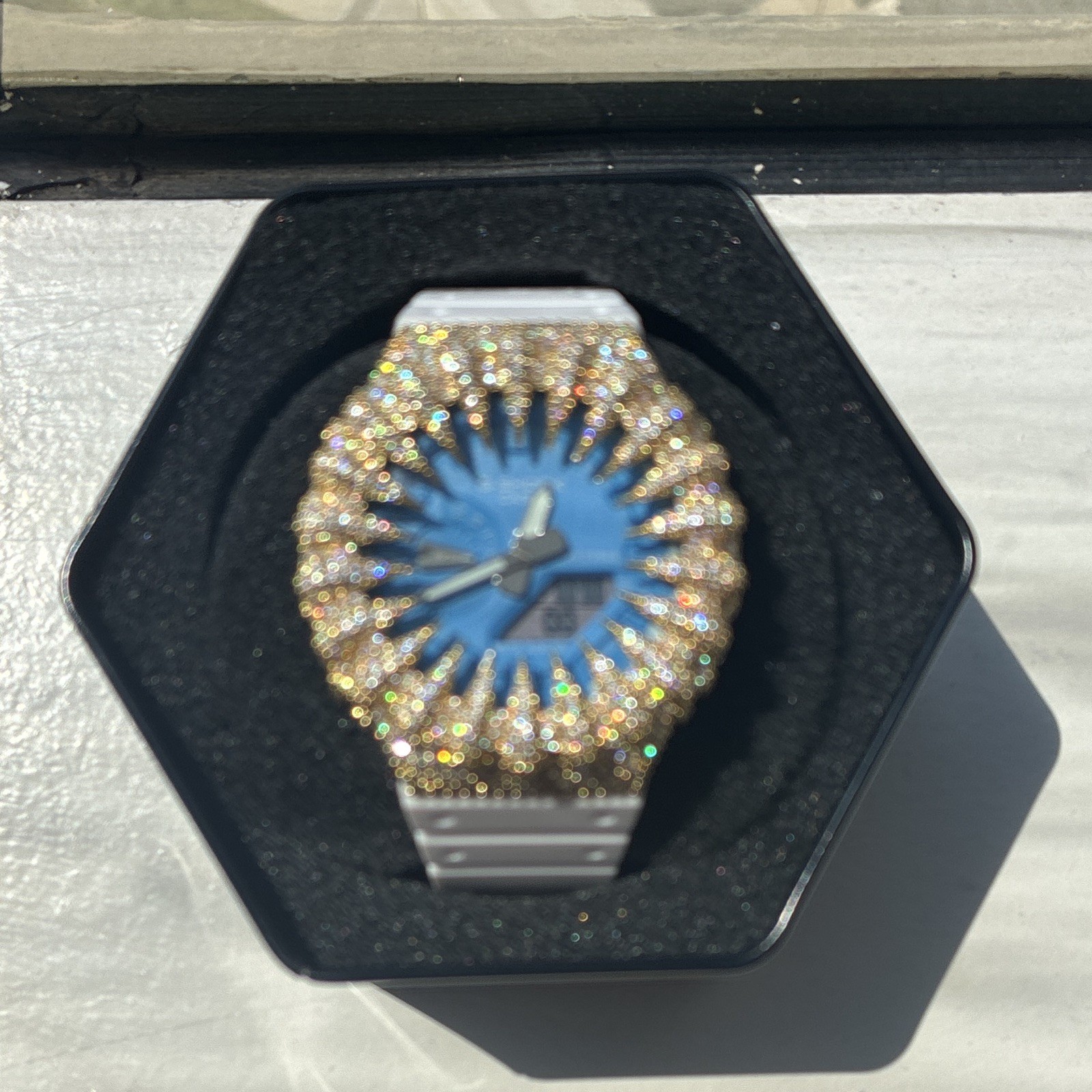 *ICED OUT* Casio G-SHOCK Analog/Digital Quartz Blue Dial White Resin Box Papers