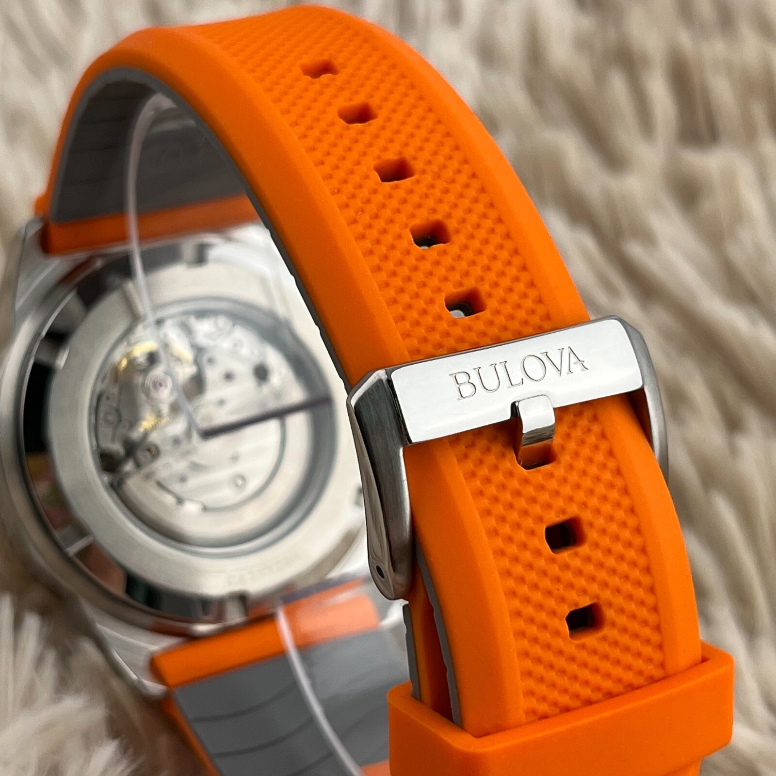 Bulova Marine Star Automatic White Dial Orange Rubber Strap Men’s Watch 98A226