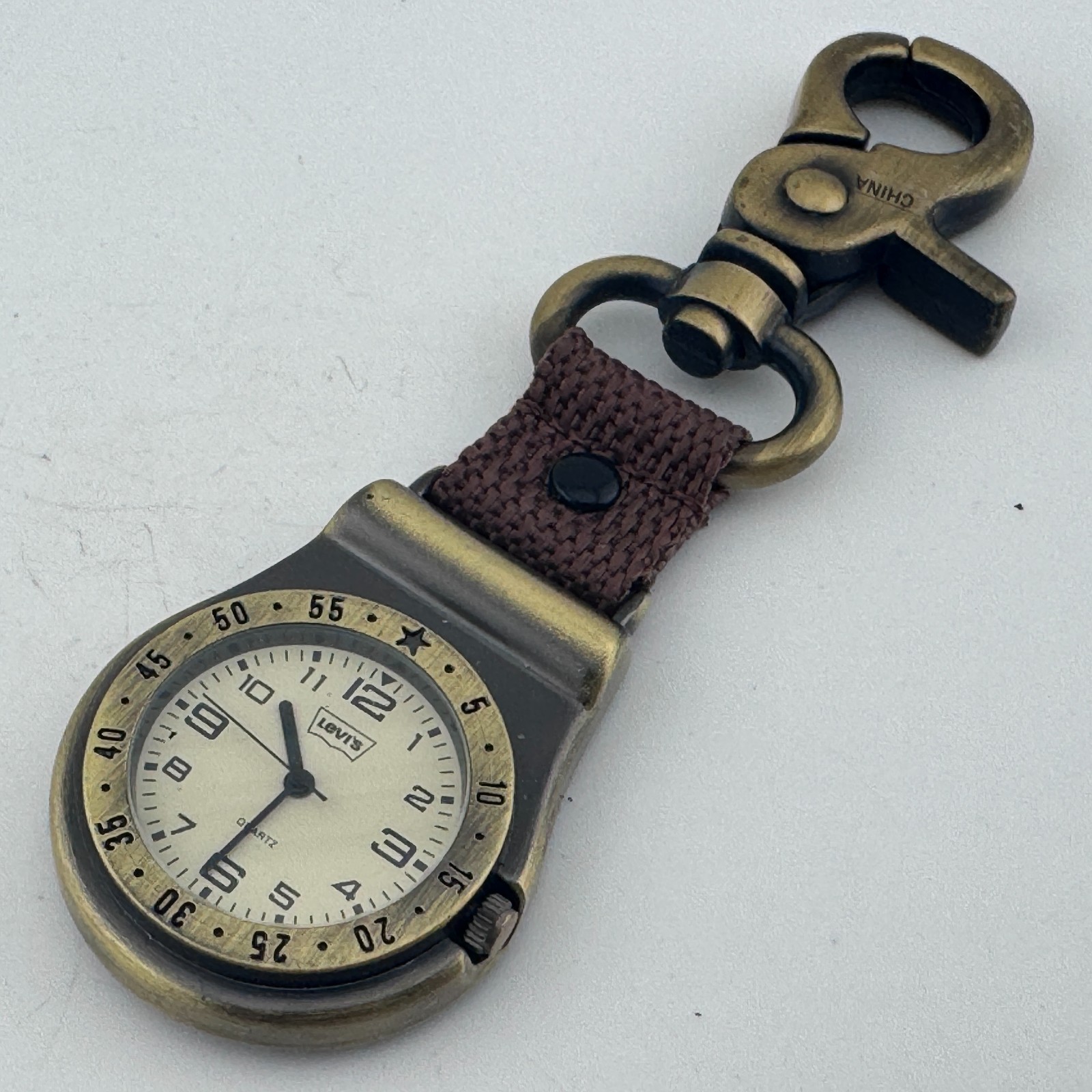 VTG Levi’s Quartz Pocket Watch Men Bronze Fixed Bezel Snap-on Analog New Battery