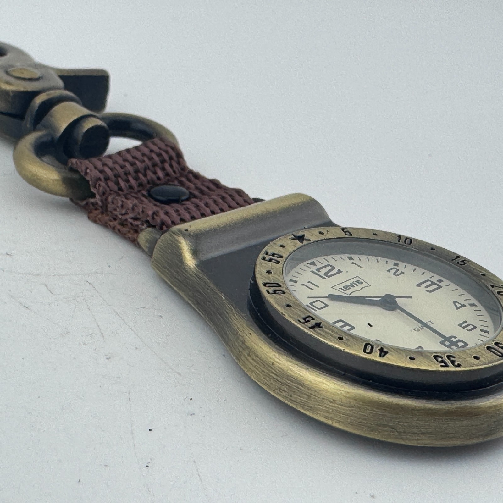 VTG Levi’s Quartz Pocket Watch Men Bronze Fixed Bezel Snap-on Analog New Battery