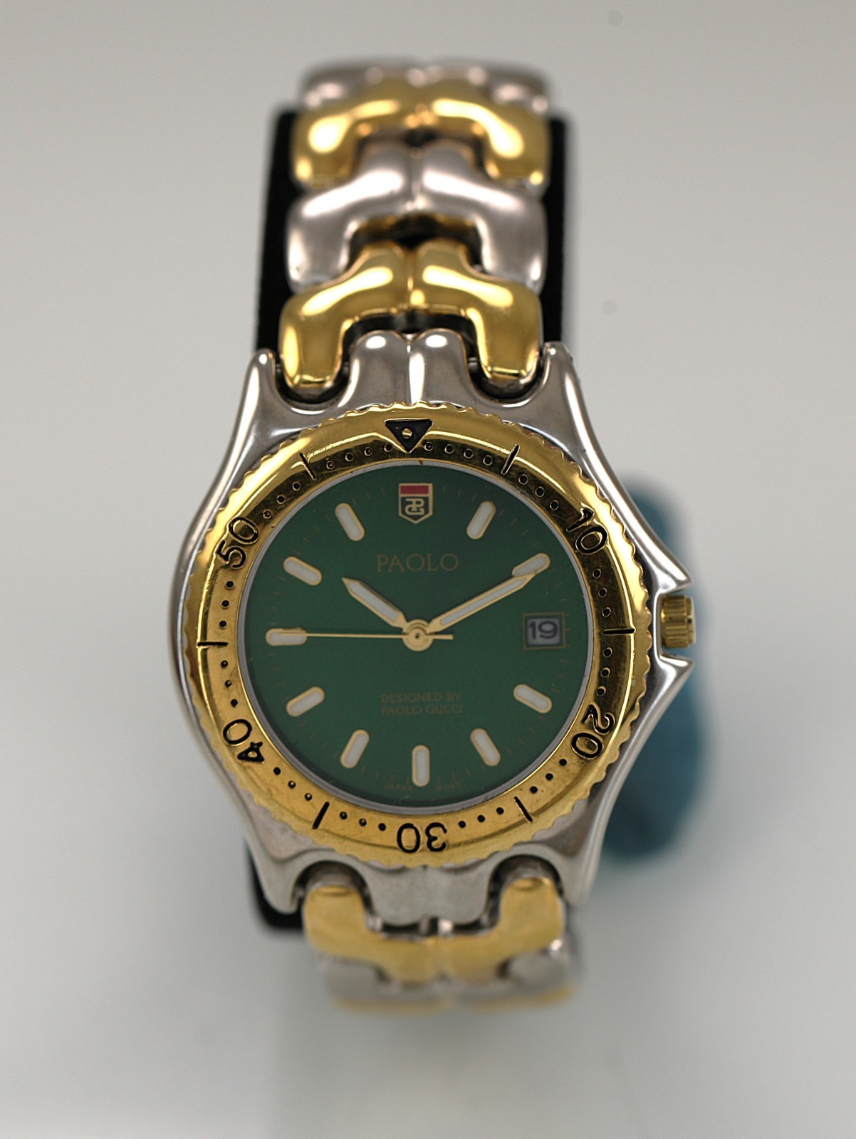 Paolo by Paolo Gucci Watch Men Gold Silver Stainless St WR Battery Green Quartz