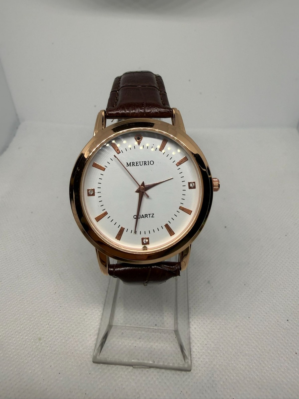 Mreurio Men’s Round Analog Watch Rose Gold-Tone Case Brown Leather Band
