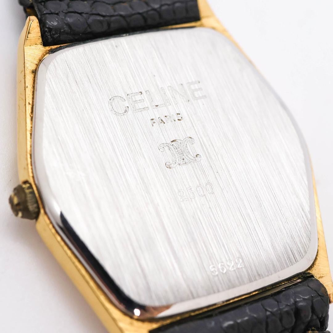 Rare working CELINE Watch Gold Square Black with outer box 3804