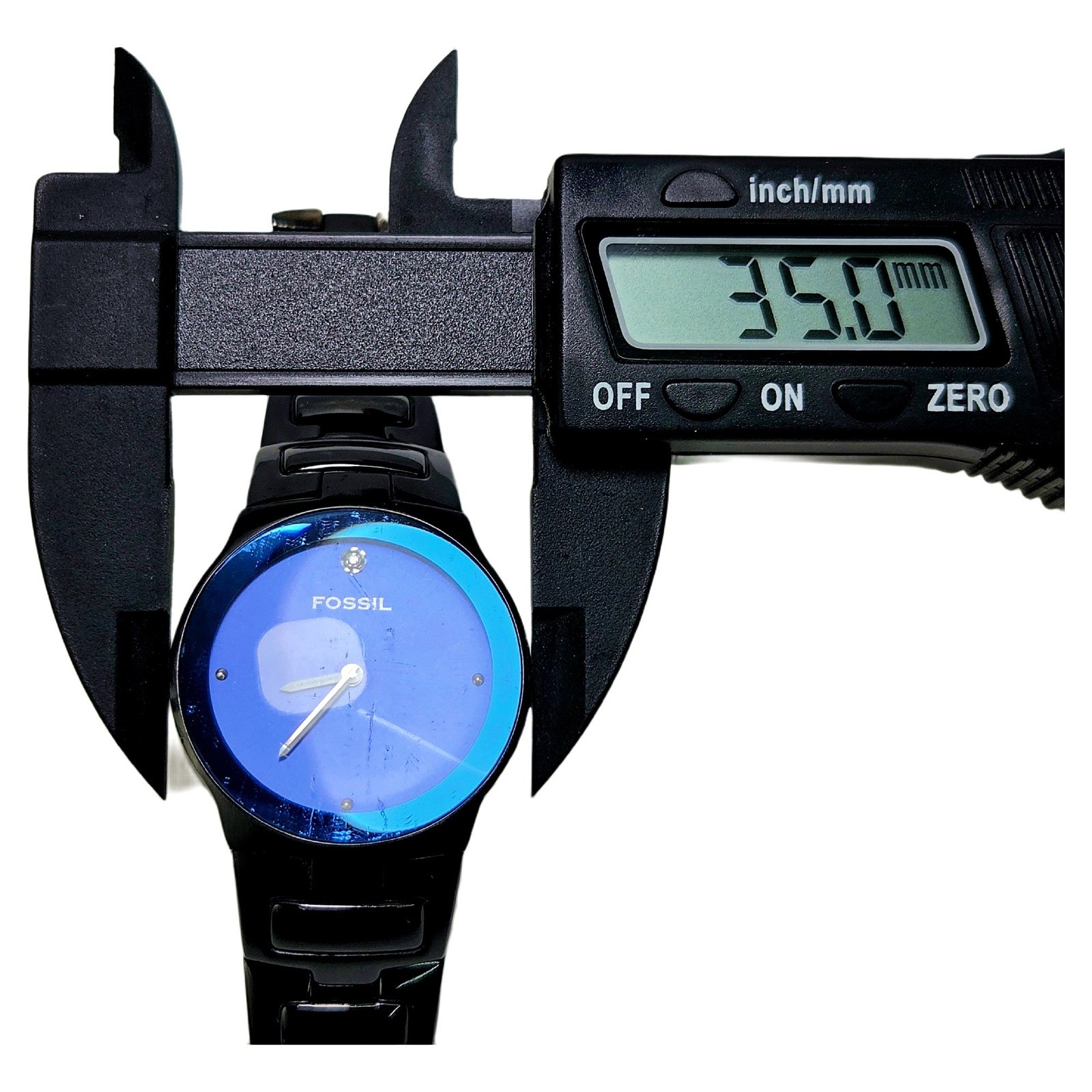 Fossil Arkitekt FS-4281 Black Steel Watch Blue Dial Diamond Accent Mens 4281