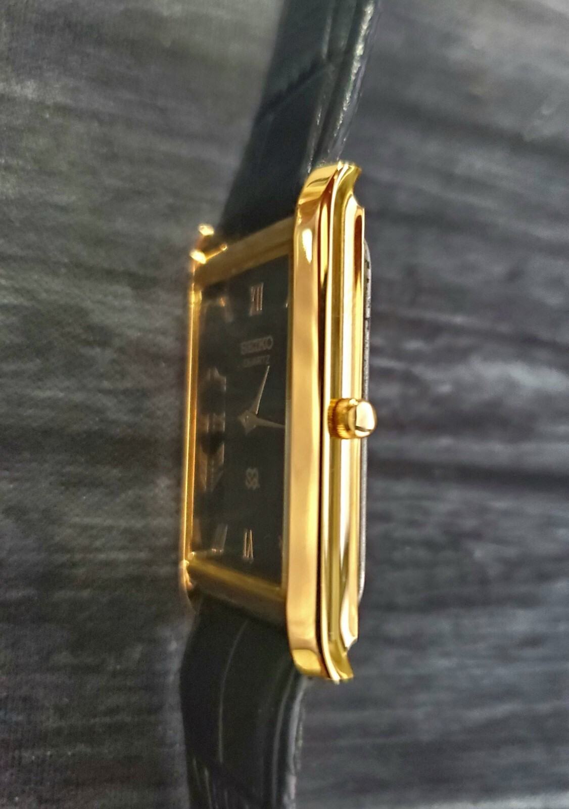Slim GOLD Black Dial New Batt & Movt Men’s Tank Dress Watch USA Seller *