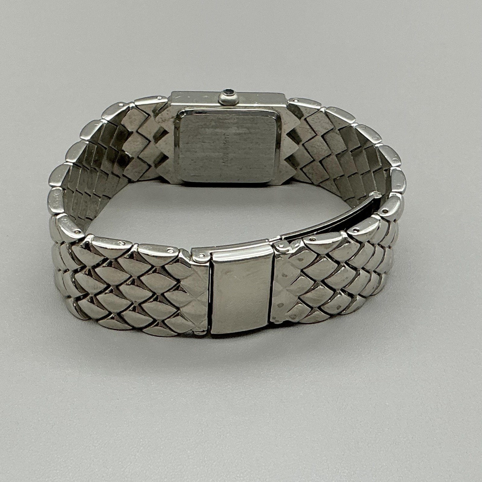Chicos Watch White Dial Silver Tone Quilted Bracelet Rectangular NEW BATTERY