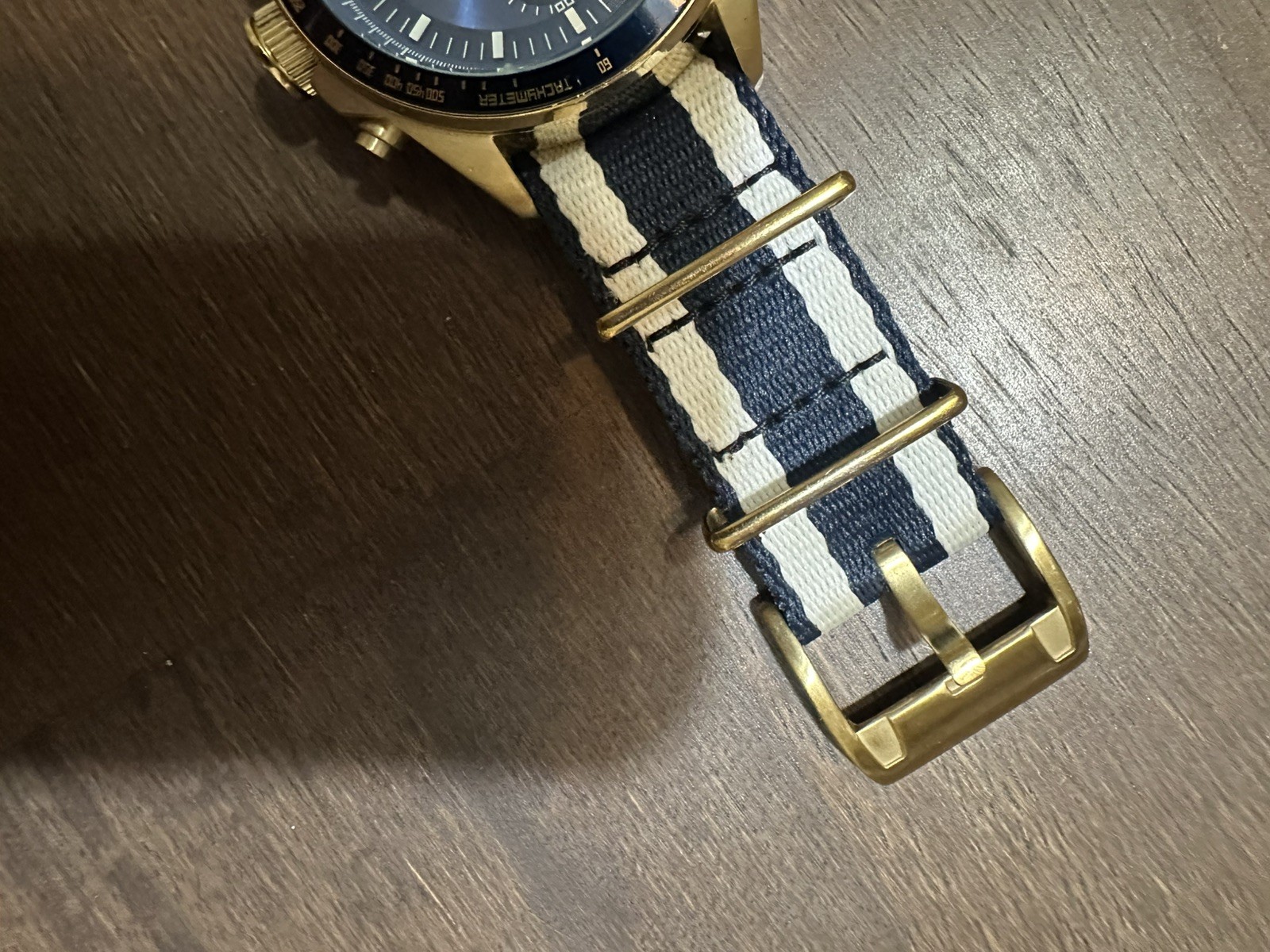 Fossil CH2614 Chronograph Men’s Watch Blue And Gold Case With NATO Strap Working