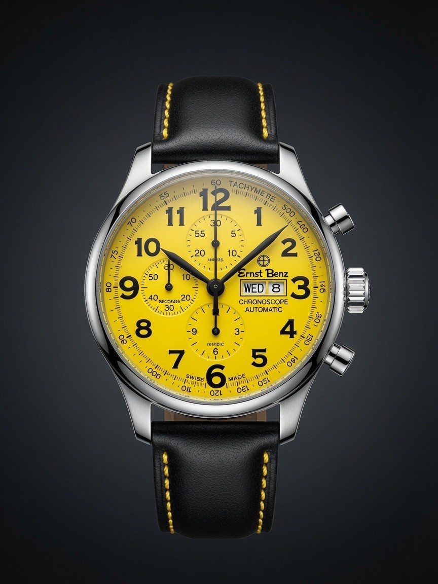 Ernst Benz Chronoscope Automatic Chronograph watch with the rare yellow dial.
