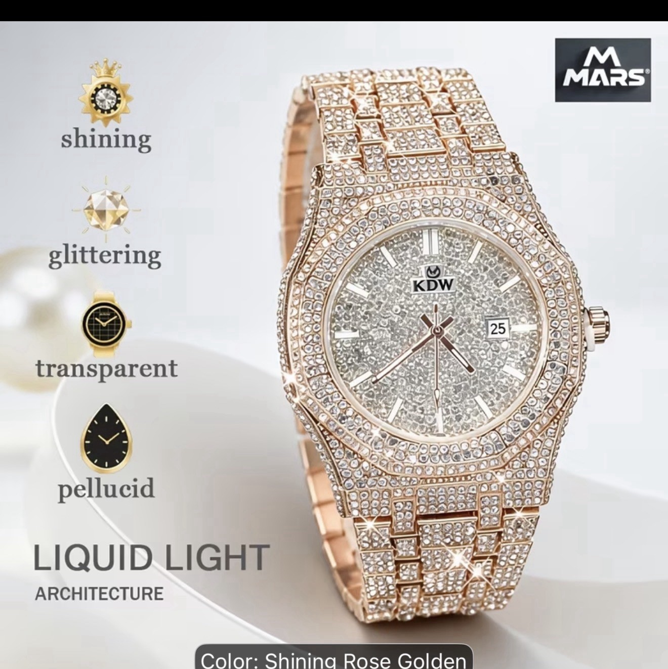 Bustdown”ICED” Out Luxury Wristwatch Diamond Pattern Gold Silver Movement Italy”