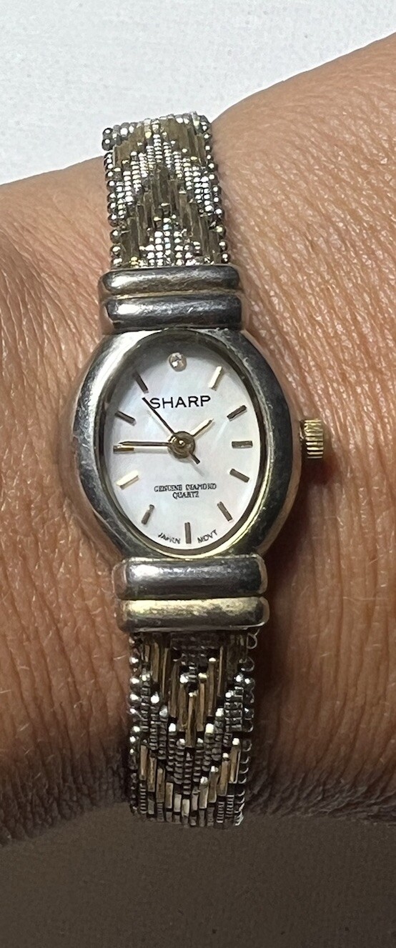 1930’s Sharp Ultra Light Watch Fiery MOP Dial Genuine Diamond woman two tone