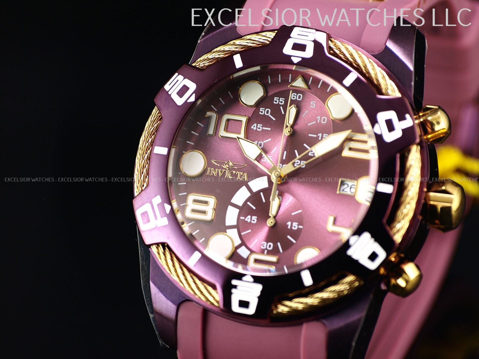 Invicta Bolt Cable LUME Markers Men’s 50mm Purple & Gold Chrono Watch 40725