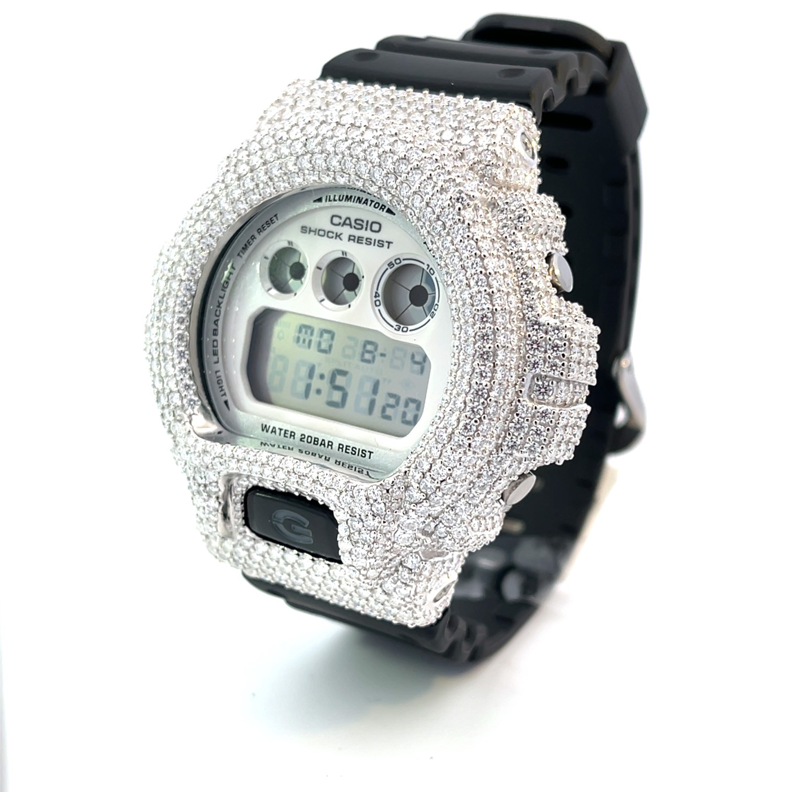 Moissanite Iced Out G-SHOCK DW-6900 Watch – D Color, Flawless Clarity