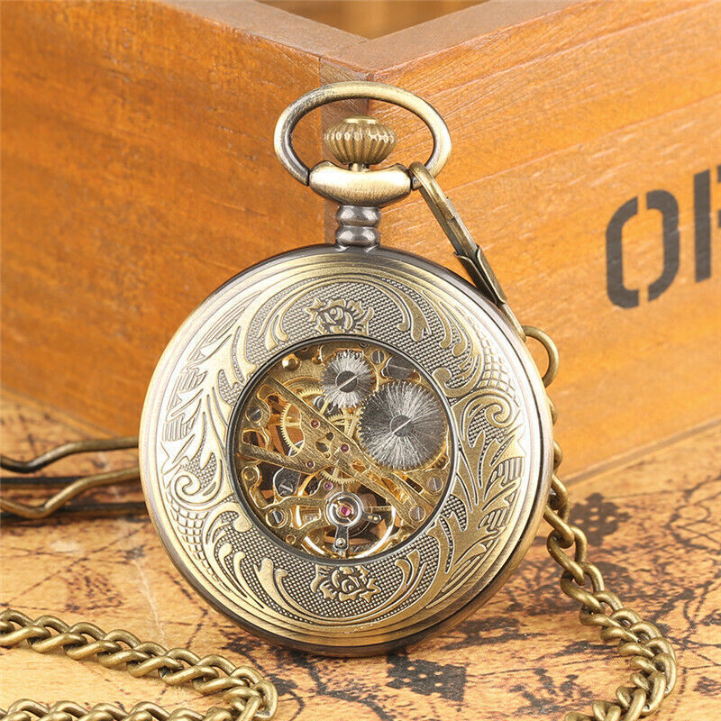 Antique Men’s Hand-winding Mechanical Pocket Watch Pendant Chain Roman Number
